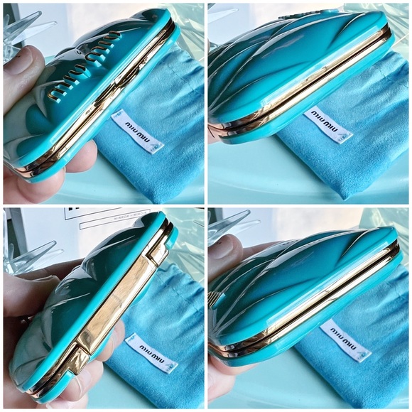 Miu Miu Tiffany Blue Quilted Compact Mirror - Picture 5 of 6